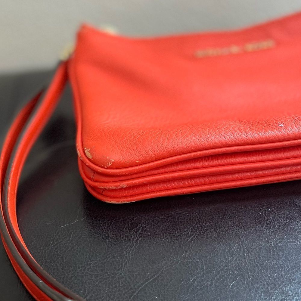 Miches Kors Crossbody Orange Red Zipper Three Compartments Bag Purse Gold​​​ - Picture 10 of 11